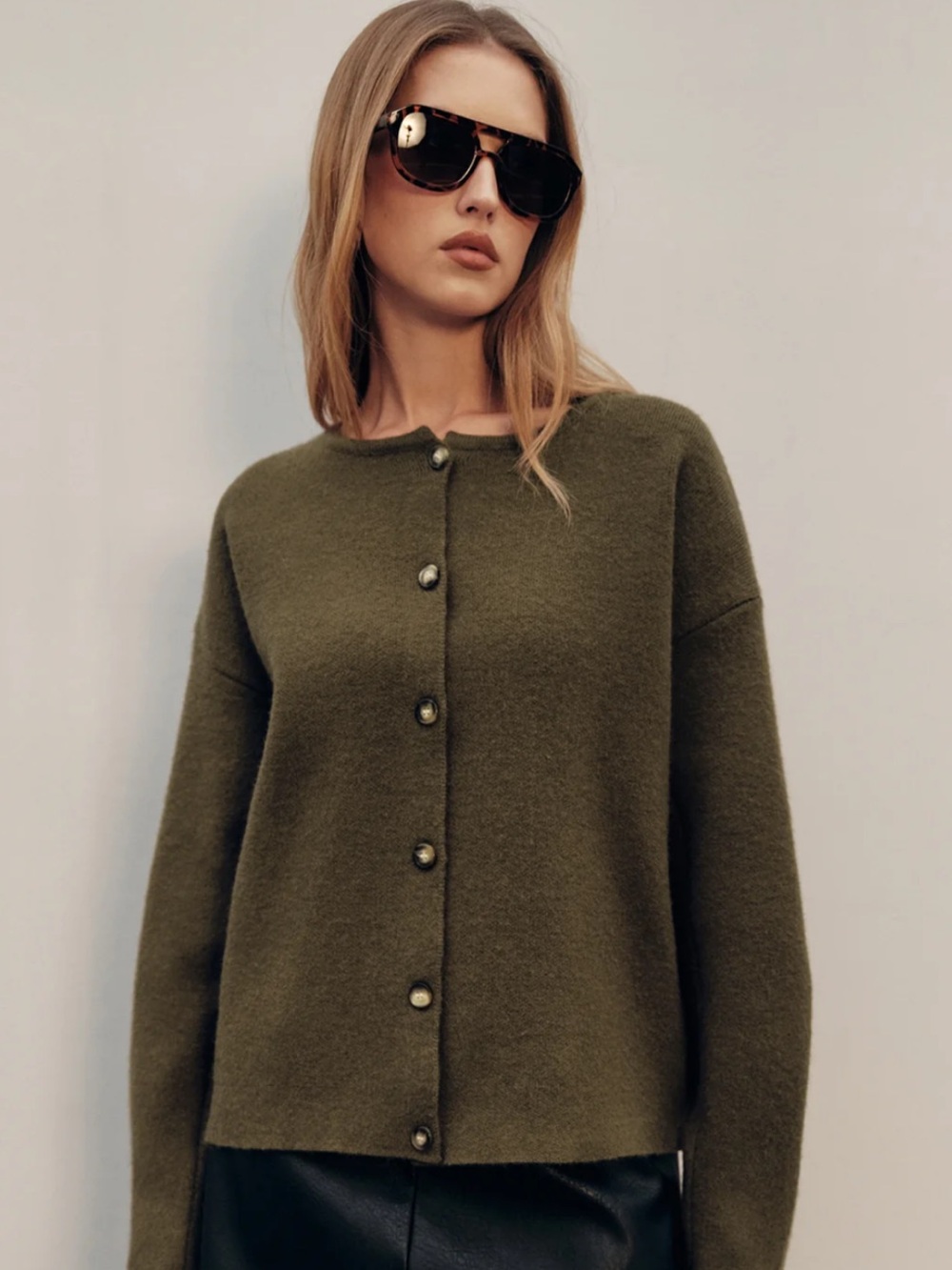 Commense Olive Green Button-Front Cardigan Scarf Sweater - Women - Picture 6 of 8